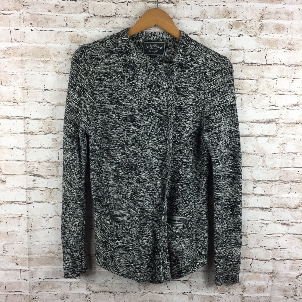 Lucky Brand Black White Asymmetrical Sweater Lg